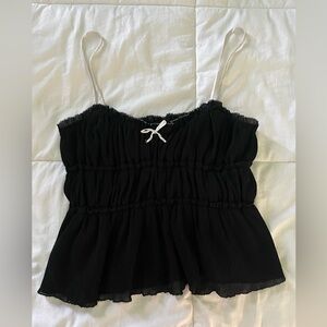 Zara Little Bow, Black Textured Top
